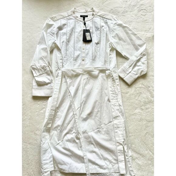 Rag and Bone WALTA - Collarless White Embroidered Button Down Belted Shirtdress - Picture 2 of 7